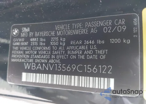 2009 BMW 528I xDrive из США, поврежденный, VIN WBANV13569C156122